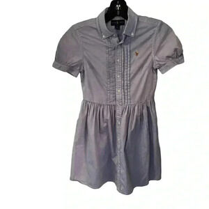Polo Ralph Lauren Girls LavenderOxford Short Sleeve Pin tuck Shirt Dress Sz 10